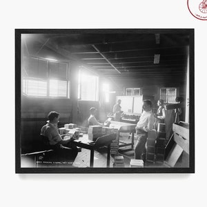 Vintage Zigarrenfabrik Fotografie - Key West Zigarrenverpackung Schwarzweißdruck, historische Americana Wandkunst, rustikales Dekor