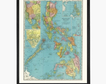 Lámina artística con mapa de Filipinas: Arte mural de estilo vintage de la isla.