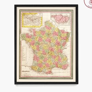 Arte mural con mapas de Francia, Europa, póster de viajes a Francia, decoración del hogar de Francia, arte de París