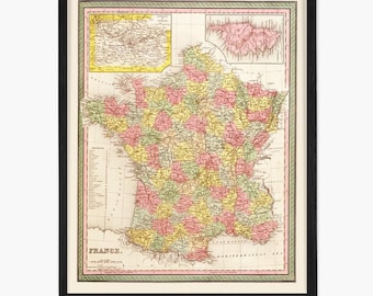 France Map Art Print: Vintage Style Travel Poster