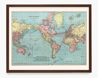 World Map, Push Pin Map, World Travel, Atlas, Vintage Atlas, United States Map, World Map Art, World Poster, Map Art, Map Decor