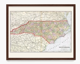 North Carolina Map Wall Art, NC Map, State Map, North Carolina Home Decor Gift