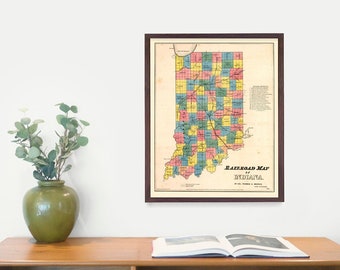 Indiana State Map Art Print, Indiana Wall Art, Indiana Home Decor, Antique Map Poster