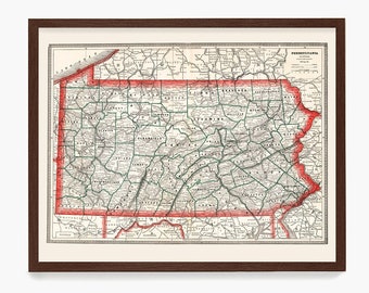 Pennsylvania Map Wall Art, PA Map, State Map, Pennsylvania Home Decor Gift, Pennsylvania Poster