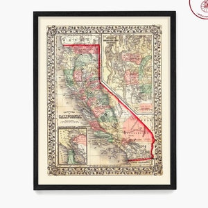 California State Map Wall Art, Vintage California Poster, State Map, Atlas, California Home Decor