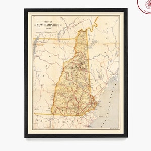 New Hampshire Map Wandkunst, NH Karte, New England Home, State Map Decor, New Hampshire Poster