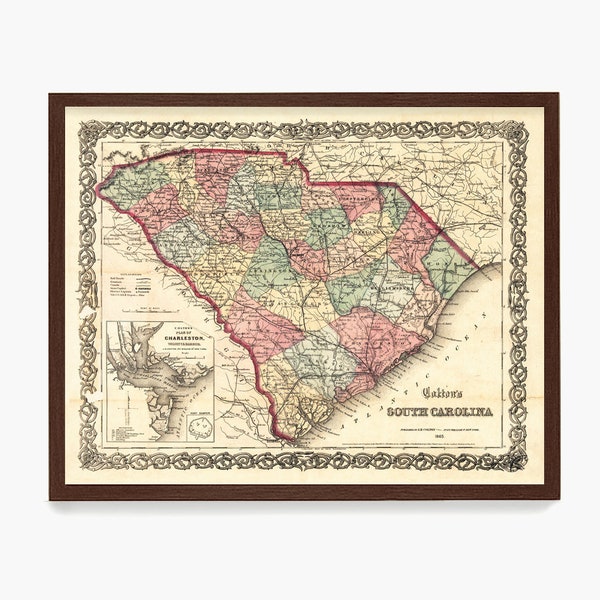 South Carolina Map, SC Map, Map Art, Map Decor, State Map, South Carolina Art, Carolina Decor, South Carolina Wall Art, Old Map