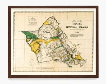 Oahu Map, Hawaii Map, Hawaii Poster, Oahu Wall Art, Hawaiian Island Decor, Beach Art, Honolulu Map