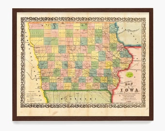 Iowa Map, Vintage Iowa Map, Iowa Art, Iowa Poster, Iowa Print, Home Decor, Iowa City, Map Art , State Map, Iowa State , Map Art, Old Map