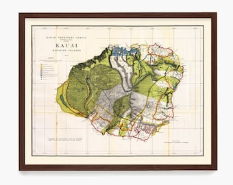 Kauai Map, Hawaii Map Wall Art, Hawaiian Home Decor, Travel Gift, Kauai Hawaii Poster