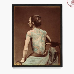 Vintage Japanese Tattoo Photograph – Traditional Irezumi Black and White Print, Historic Tattoo Art, Japan Culture Wall Decor