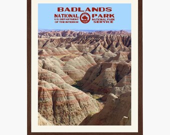 Badlands National Park Retro Reise-Poster: South Dakota Landschaft Kunst