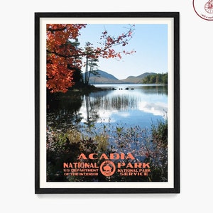Acadia National Park Poster – Vintage WPA-Style Maine Landscape Print, National Park Wall Decor, Nature Lover Gift