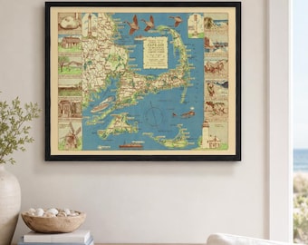 Vintage Cape Cod Map Art Print: Martha's Vineyard & Nantucket