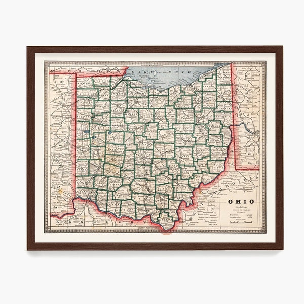 Ohio Map Wall Art, Map Decor, Ohio Home Decor Gift, Ohio Poster Cleveland Map, Toledo, Cincinnati