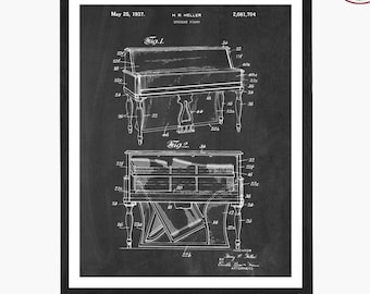 Piano Patent Art Print: Vintage Music Room Decor