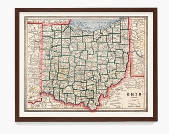 Ohio Map Wall Art, Map Decor, Ohio Home Decor Gift, Ohio Poster Cleveland Map, Toledo, Cincinnati