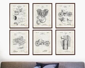 Motorcycle Patent Art Print Set: Vintage Biker Garage Decor