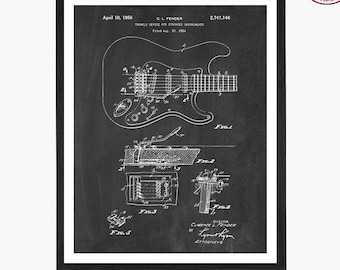 Electric Guitar Poster, Guitar Wall Art, Music Patent Decor, Guitarist Gift, Recording Studio Decor