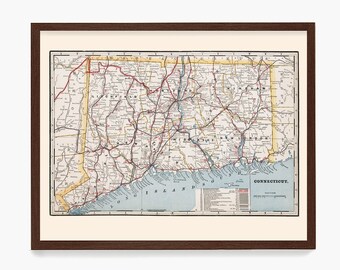 Connecticut Kaart, Connecticut Wall Art, Housewarming Gift, Connecticut Home, New Haven, Hartford, Stamford