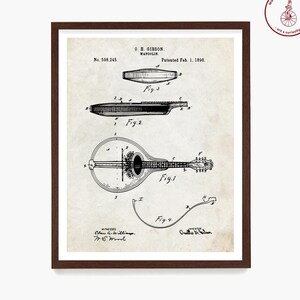 Mandolin Patent Print, Mandolin Poster, Bluegrass Music Wall Art, Musician Gift, Country Music