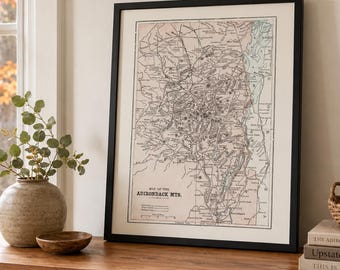 Adirondack Mountains Map: Vintage New York Topographic Print, Rustic Cabin Wall Art