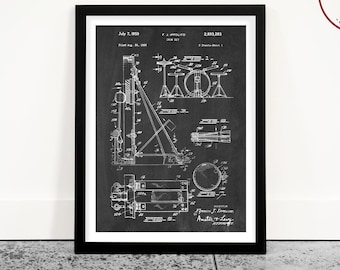 Drum Set Patent Print, Drum Wall Art, Drummer Gift, Drum Kit Patent, Drum Poster, Music Decor, Music Studio Decor
