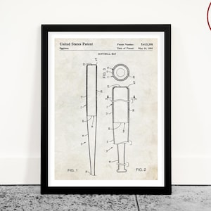 Softball Bat Patent Wall Art, Softball Poster, Softball Decor, Girls Room Poster, Softball Gift, Softball Coach Gift