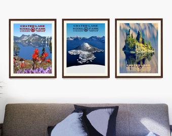Crater Lake National Park Poster, Crater Lake National Park Wall Art, WPA Poster, Oregon Home