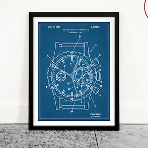 Watch Patent Poster, Wrist Watch WallArt, Watch Collector Gift, Men's Office Decor