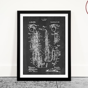 Saxophon Patent Druck, Saxophon Wand Kunst, Jazz Poster, Musiker Dekor Geschenk, Aufnahmestudio Kunst