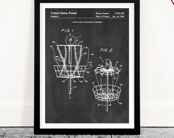 Disc Golf Patent Poster: Frisbee Basket Blueprint Art