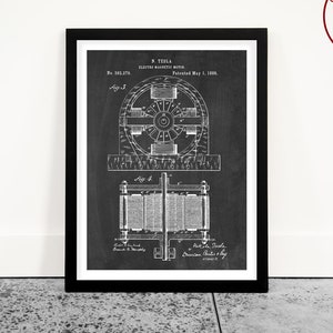 Nikola Tesla Electrical Motor Patent Poster
