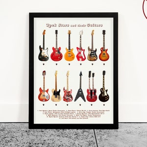 Guitar Poster, Rock Stars and Their Guitars, History of Rock n Roll, Rock n Roll Poster, Music Wall Art, Guitar Wall Art, Hendrix Guitar