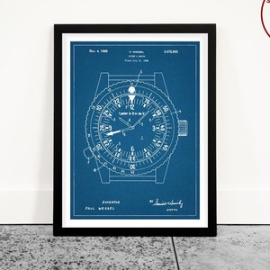 Watch Patent Poster, Wrist Watch Wall Art, Watch Collector Gift, Men's Office Decor