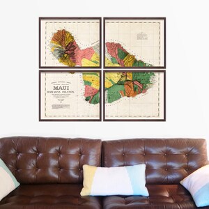 Antique Maui Map Art Print: Hawaiian Island Home Decor