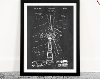 Wind Turbine Patent Poster, Renewable Energy Decor, Environmental Art, Electrician Gift, Energy Company