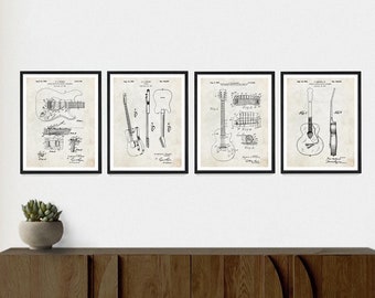 Guitar Patent Art Print Set: Modern Music Room Decor