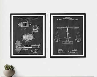 Law Patent Art Print Set: Gavel & Scales, Attorney Office Decor