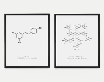 Wine Molecule Wall Art, Wine Poster, Kitchen Decor, Wine Cellar, Wine Gift, Winery Art, Tannins Molecule
