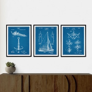 Sailing Patent Poster, Sailboat Patent Wall Art, Anchor Patent, Ship Wheel Patent, Maritime Theme, Sailing Gift, Nautical Decor