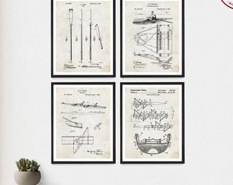 Rowing Patent Art Prints: Crew Wall Decor, Sculling Poster Set