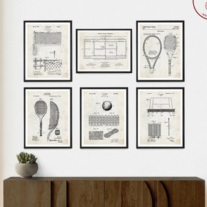 Tennis Patent Art Prints: Racket Club Wall Decor, Set of 6