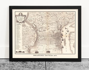 Impressão artística do mapa da Filadélfia: mapa histórico da cidade de Filadélfia