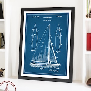 Sailboat Patent Wall Art, Sailing Poster, Sailing Patent, Maritime Theme, Beach House Decor, Nautical Art, Sailing Gift