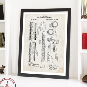 Clarinet Patent Poster, Clarinet Wall Art, Woodwind Patent, Jazz Band, Marching Band, Music Gift
