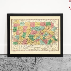 Pennsylvania Map Wall Art – Vintage PA State Map Poster, Rustic Home or Office Decor, Pennsylvania Gift Print