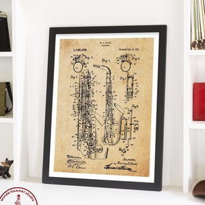 Saxophon Patent, Saxophon Wandkunst, Saxophon Poster, Musik Wandkunst, Musik Dekor, Saxophon Geschenk, Musik Geschenk