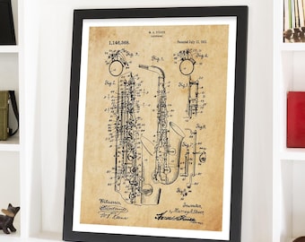 Saxophone Patent, Saxophone Wall Art, Saxophone Poster, Music Wall Art, Music Decor, Saxophone Gift, Music Gift