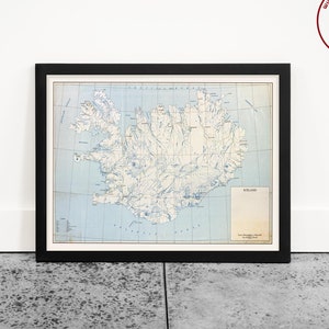 Art mural de carte d'Islande, carte vintage, affiche de voyage d'Islande, art de carte de Reykjavik, cadeau de décoration d'Islande
